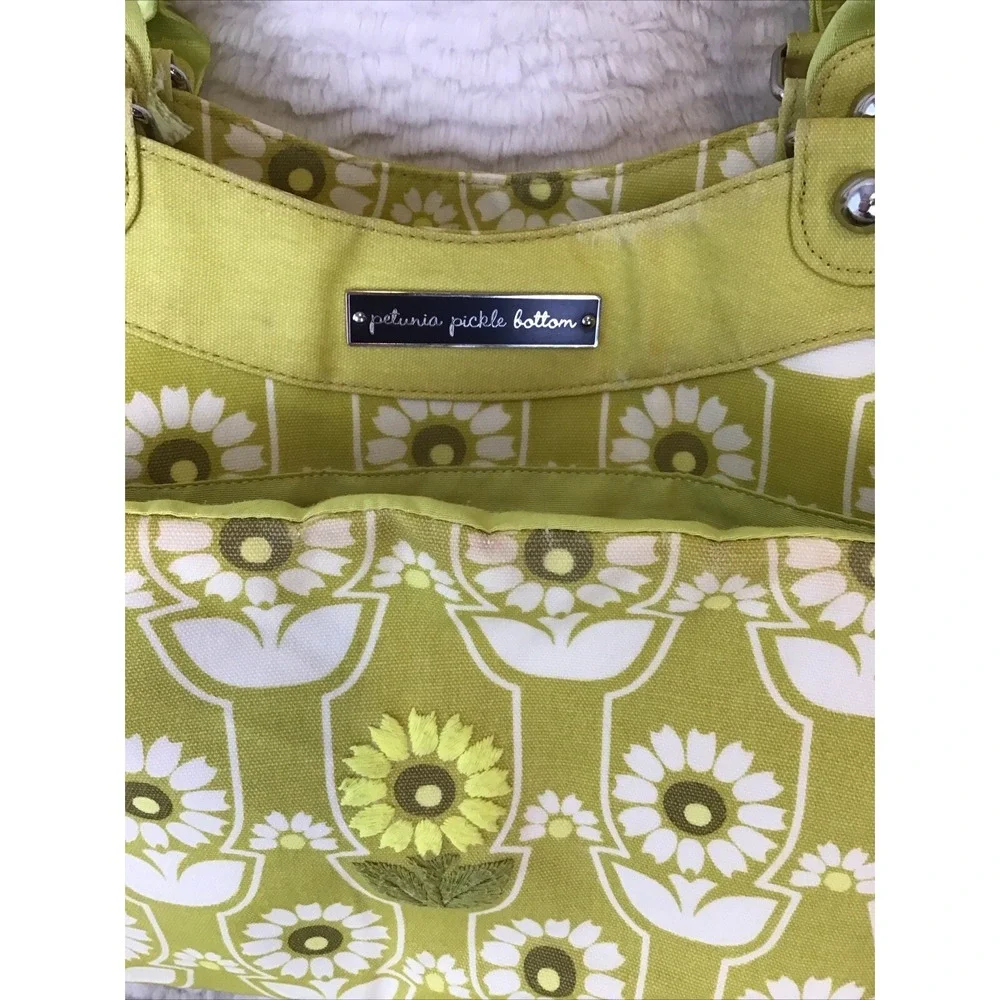 Petunia Pickle Bottom Diaper Bag Big Tote Washable Vinyl Limey Yellow Crossbody